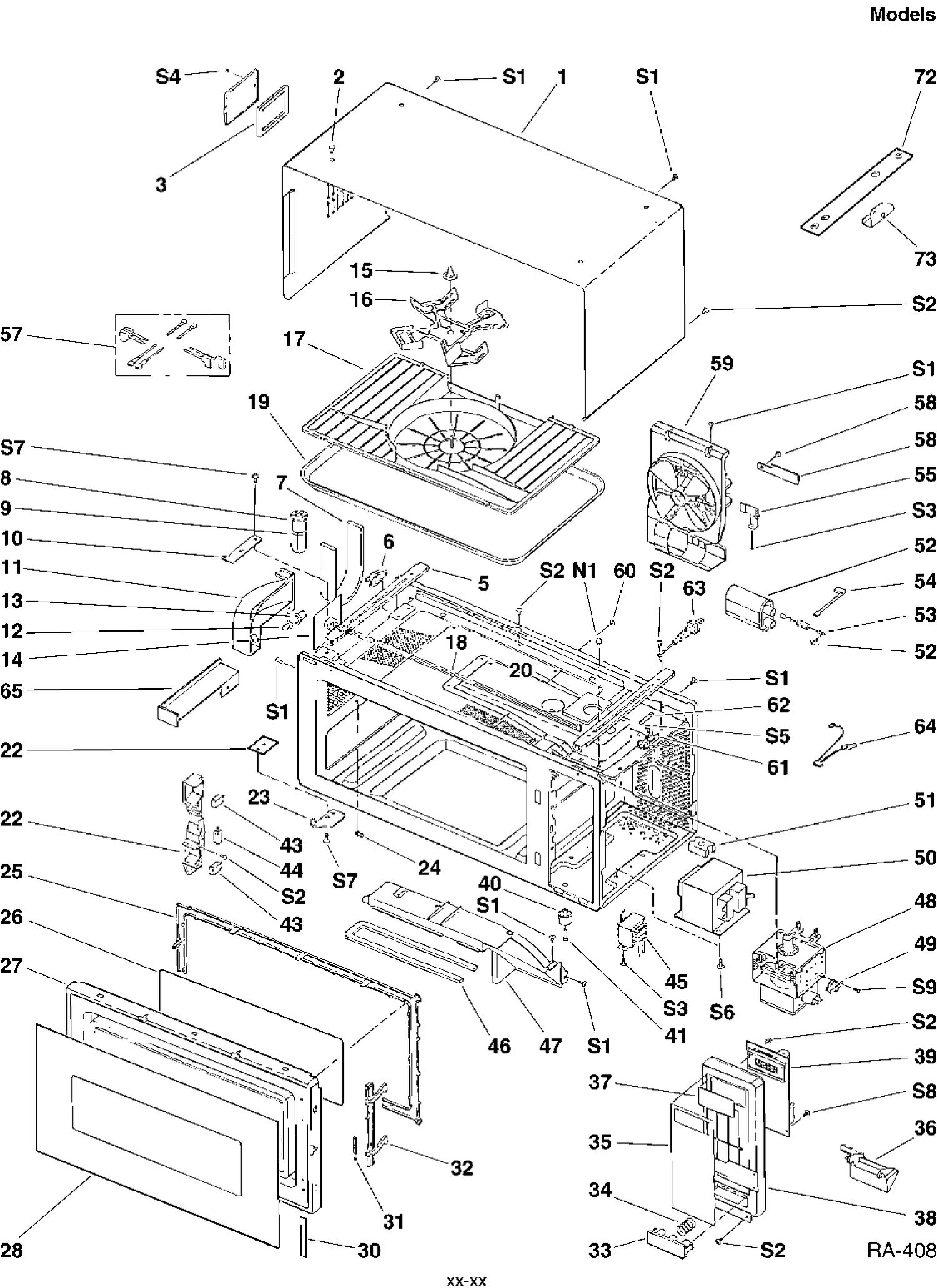 BODY PARTS Diagram and Parts List for GSU0834W02  General Electric Microwave