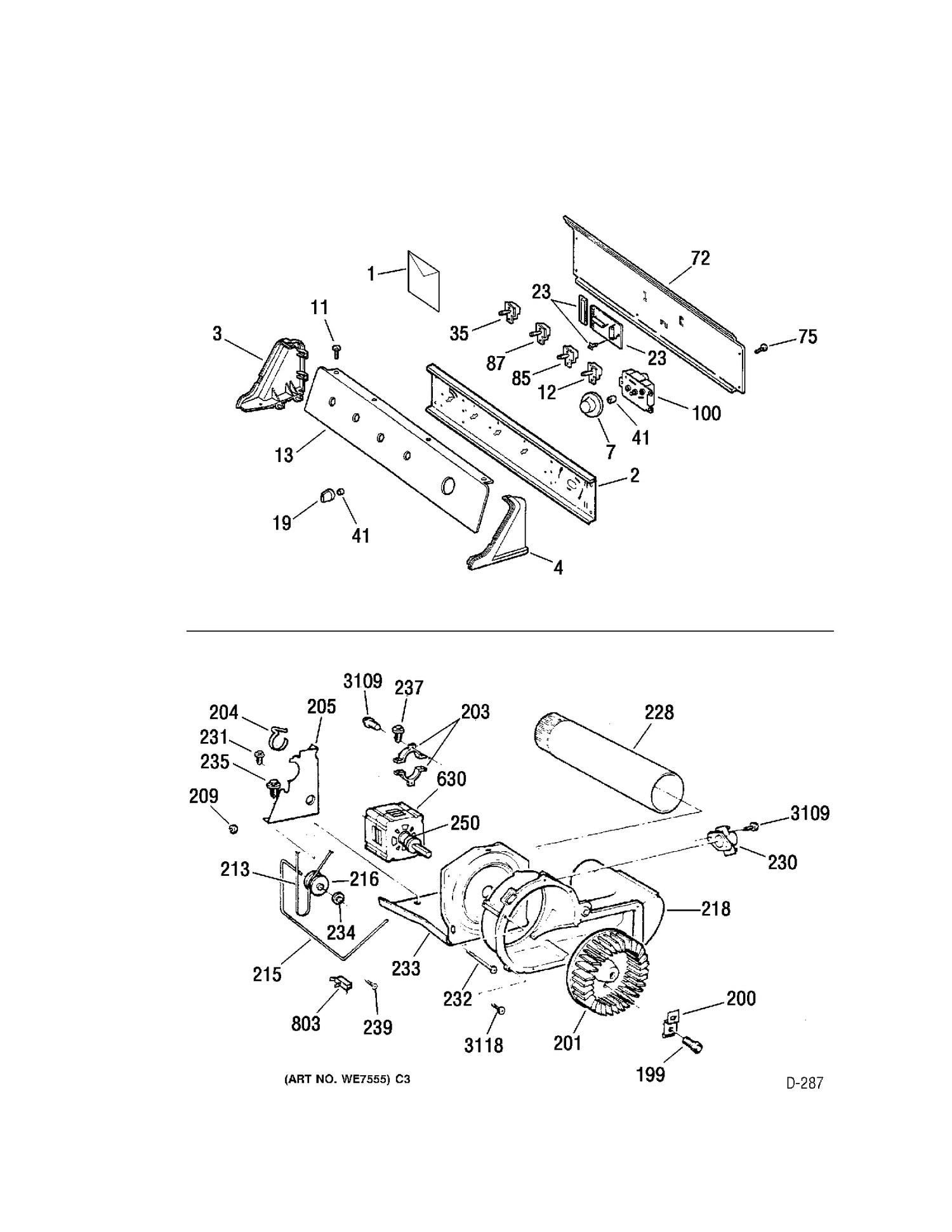 CONTROL Diagram and Parts List for 674810  General Electric Dryer