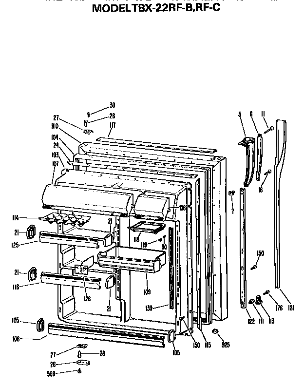 Fresh Food Door Diagram and Parts List for TBX22RFC  General Electric Refrigerator