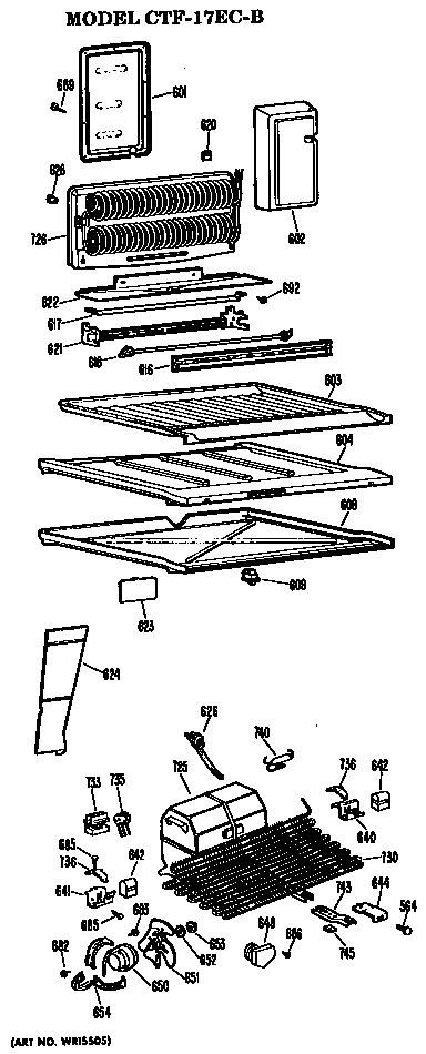 Unit Parts Diagram and Parts List for CTF17ECB  Hotpoint Refrigerator