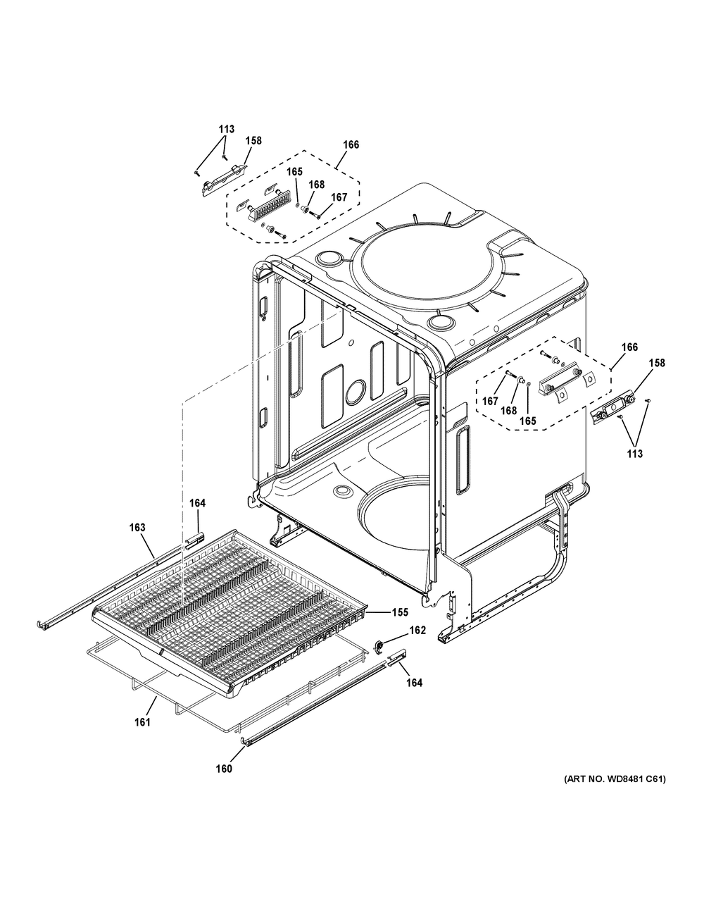 Body Parts (2) Diagram and Parts List for PDP755SYRBFS  General Electric Dishwasher