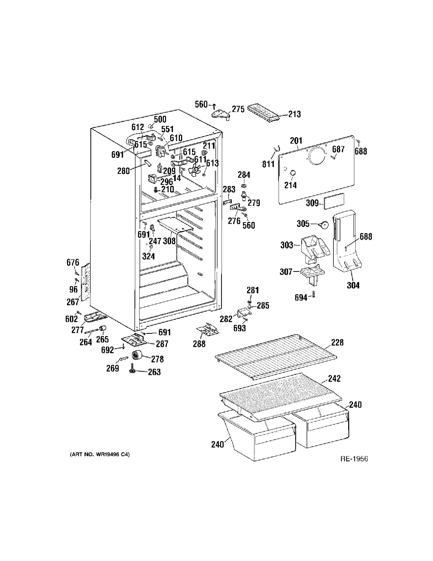 CABINET Diagram and Parts List for MTS18BBRERWW  General Electric Refrigerator