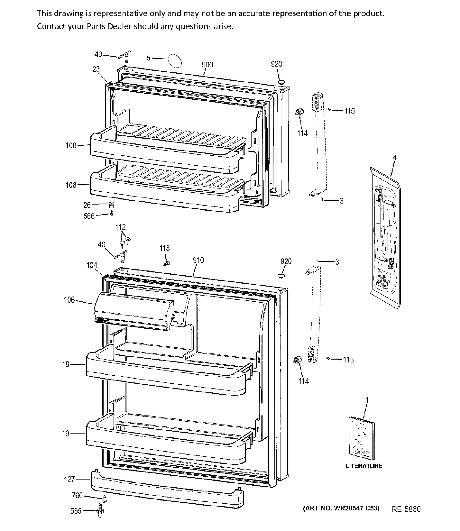 DOORS Diagram and Parts List for GTZ18GBEHRSS  General Electric Refrigerator