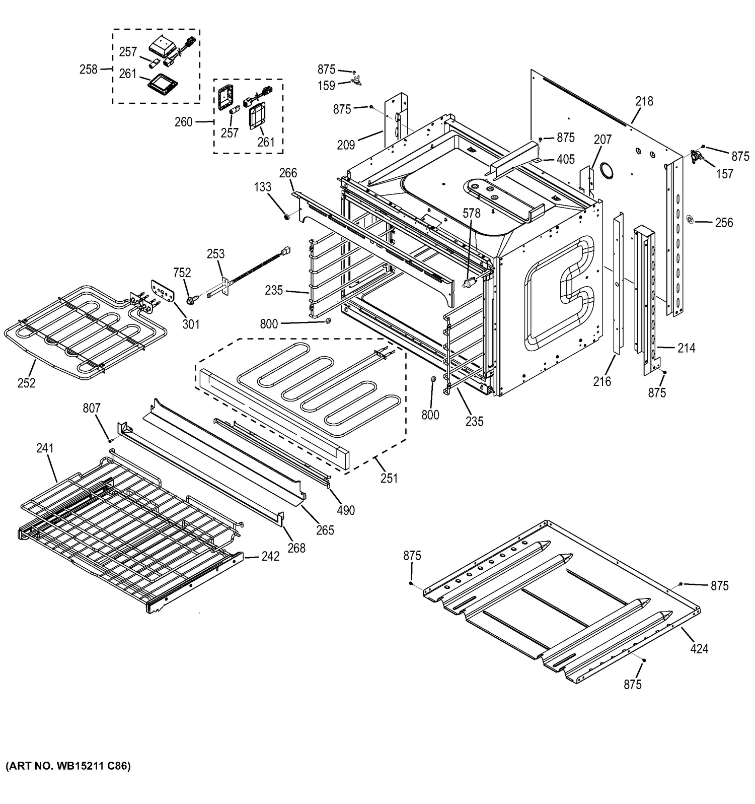 LOWER OVEN Diagram and Parts List for PK7500DF5WW  General Electric Wall Oven
