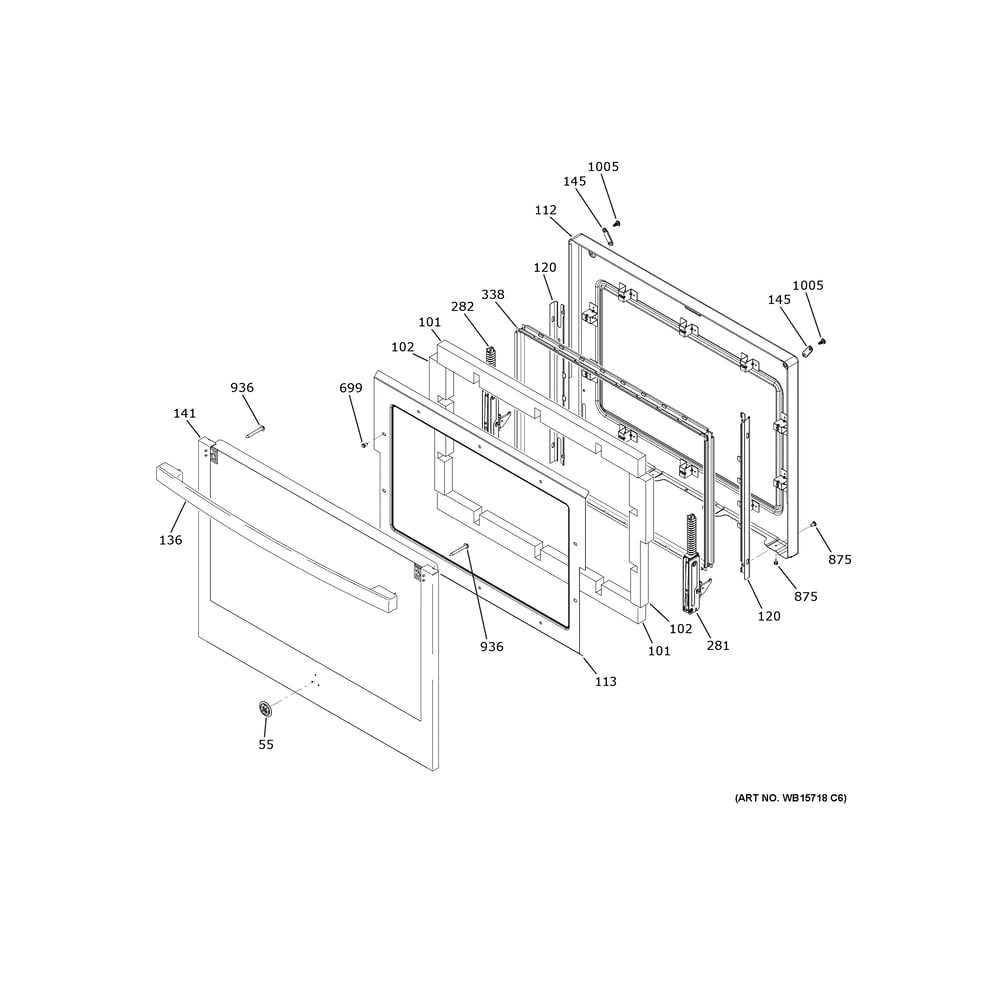 Lower Door Diagram and Parts List for JTD5000EV2ES  General Electric Wall Oven