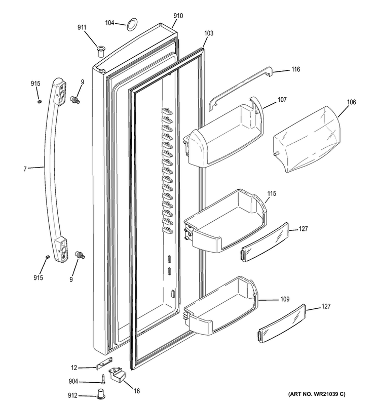 Fresh Food Door Diagram and Parts List for PSE25KGHBHBB  General Electric Refrigerator