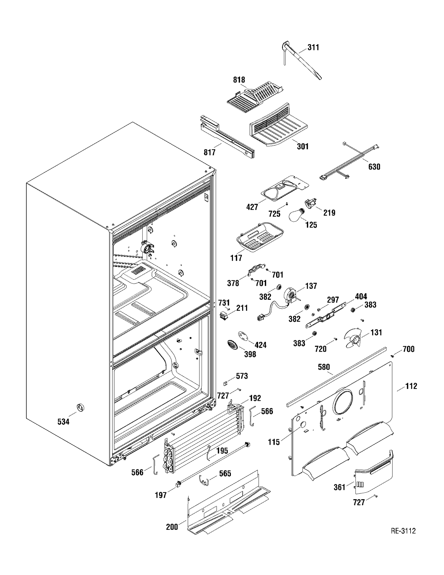 FZ SECTION Diagram and Parts List for PFRF2MBXABB  General Electric Refrigerator