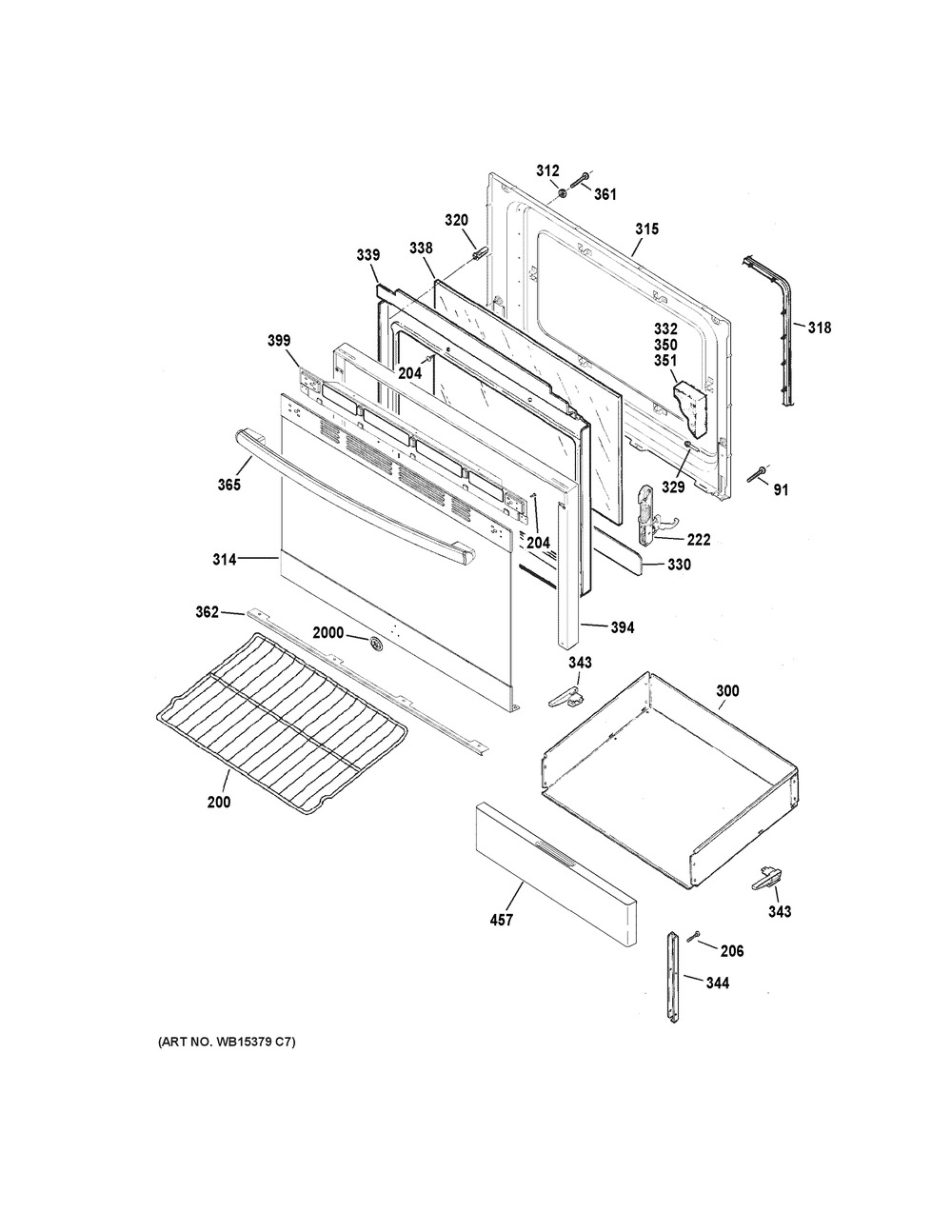 Door & Drawer Parts Diagram and Parts List for JBS360RM1SS  General Electric Range