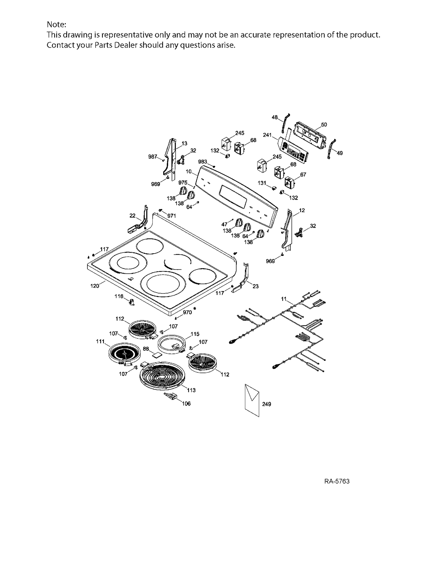CONTROL PANEL & COOKTOP Diagram and Parts List for JCB860DF2WW  General Electric Range