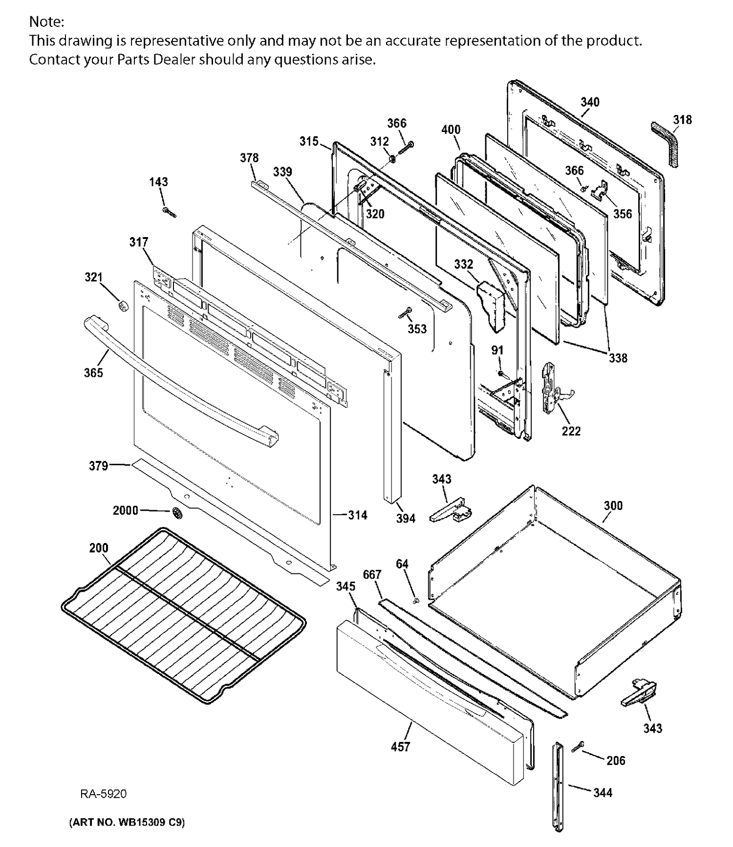 DOOR & DRAWER PARTS Diagram and Parts List for JCGB650SEF3SS  General Electric Range