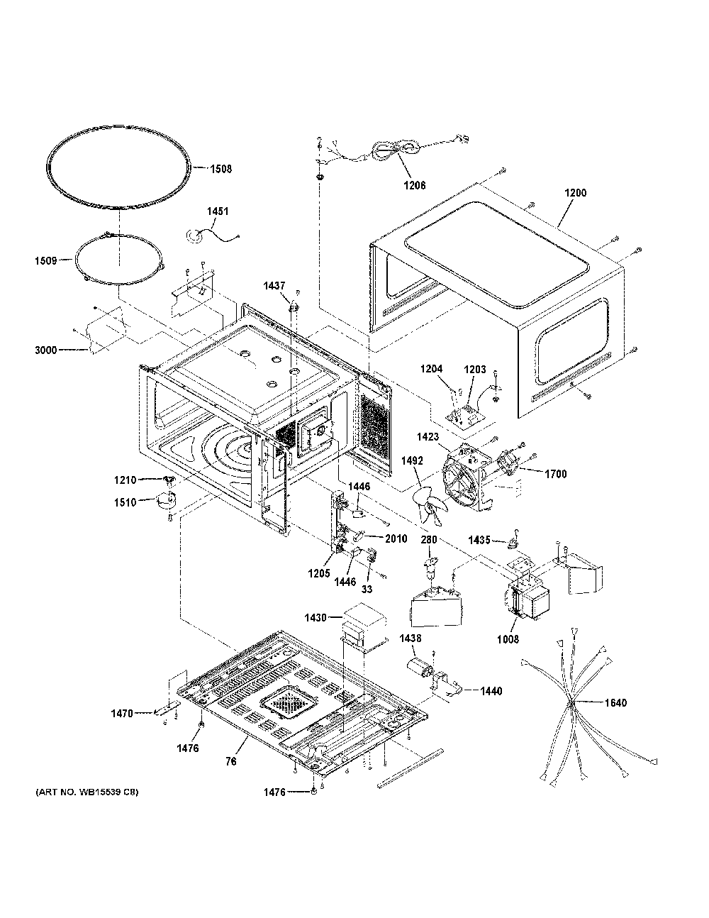 Oven cavity parts Diagram and Parts List for PEB7227SL2SS  General Electric Microwave
