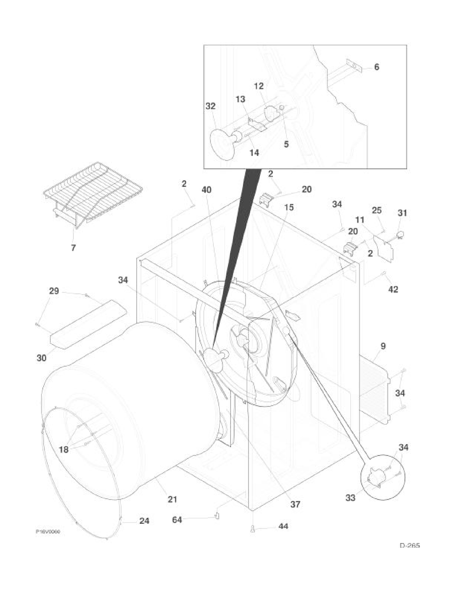 CABINET/DRUM Diagram and Parts List for DCXH46GA1WW  General Electric Dryer