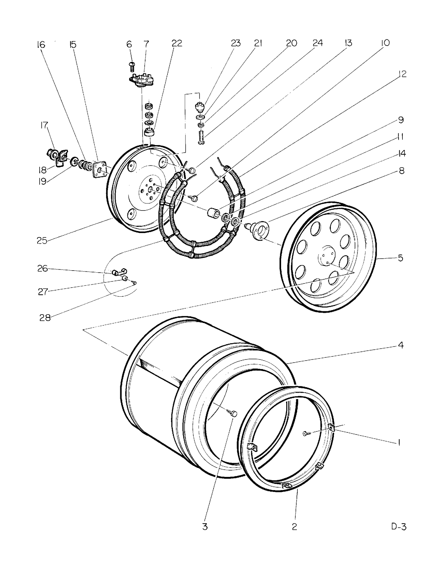 DRUM & HEATER Diagram and Parts List for 65270419  General Electric Dryer