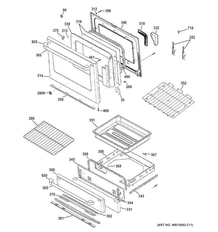 Door & Drawer Parts Diagram and Parts List for CGS985SET5SS  General Electric Range