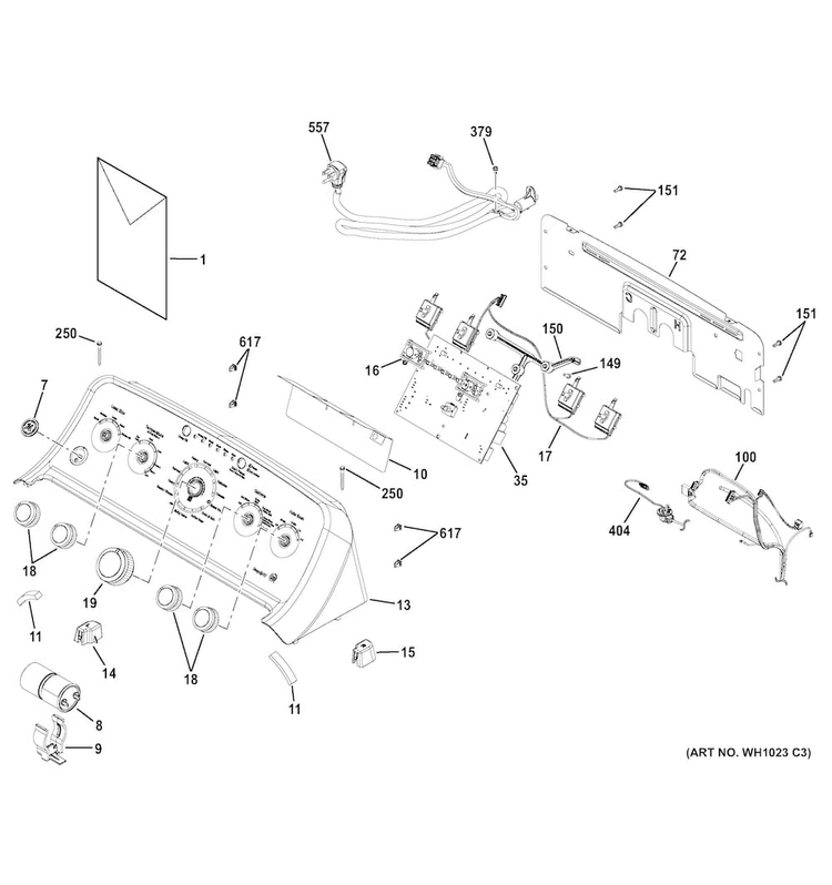 Controls & Backsplash Diagram and Parts List for GTW460AMJ4WW  General Electric Washer