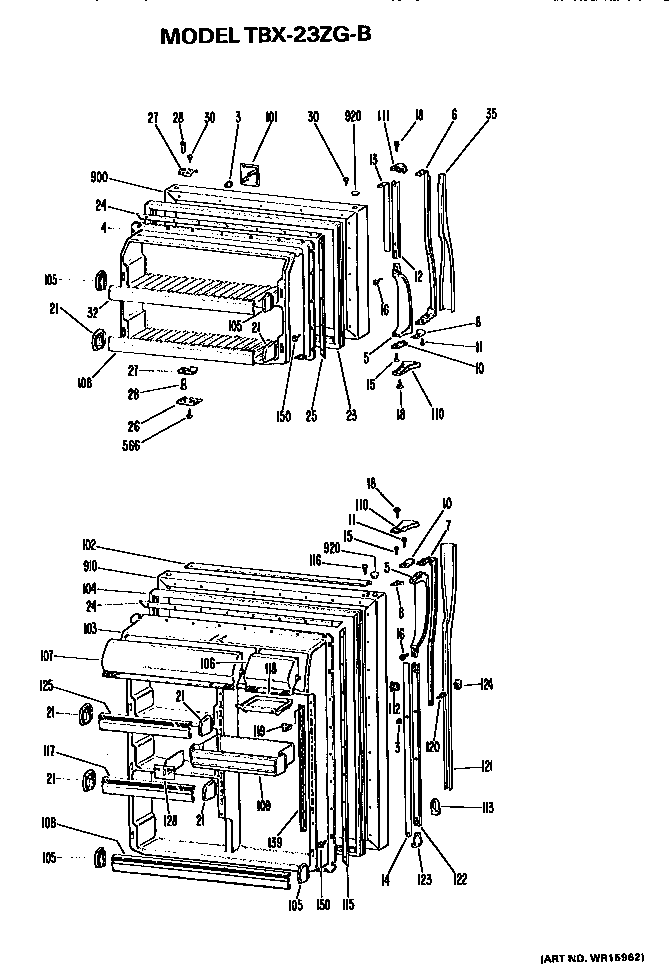 Doors Diagram and Parts List for TBX23ZGB  General Electric Refrigerator