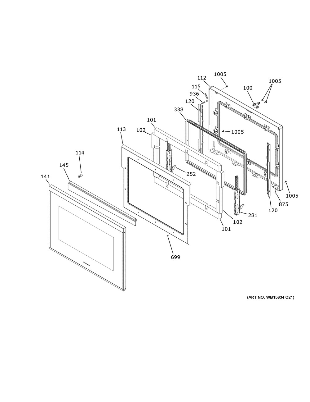 Door Diagram and Parts List for ZTSX1DSSN3SS  General Electric Wall Oven