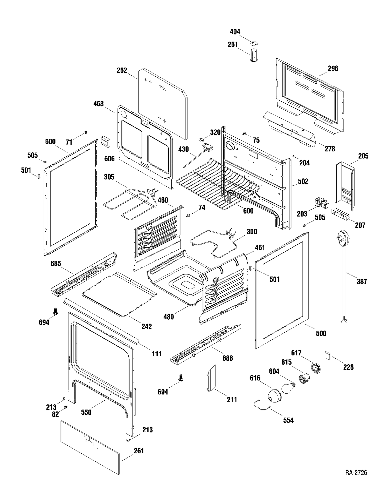 BODY PARTS Diagram and Parts List for MCBS524J2WW  General Electric Range