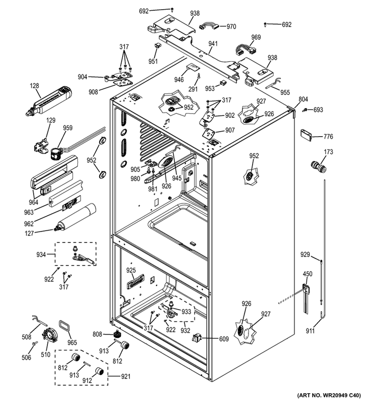 Case Parts Diagram and Parts List for DFE28JMHDES  General Electric Refrigerator