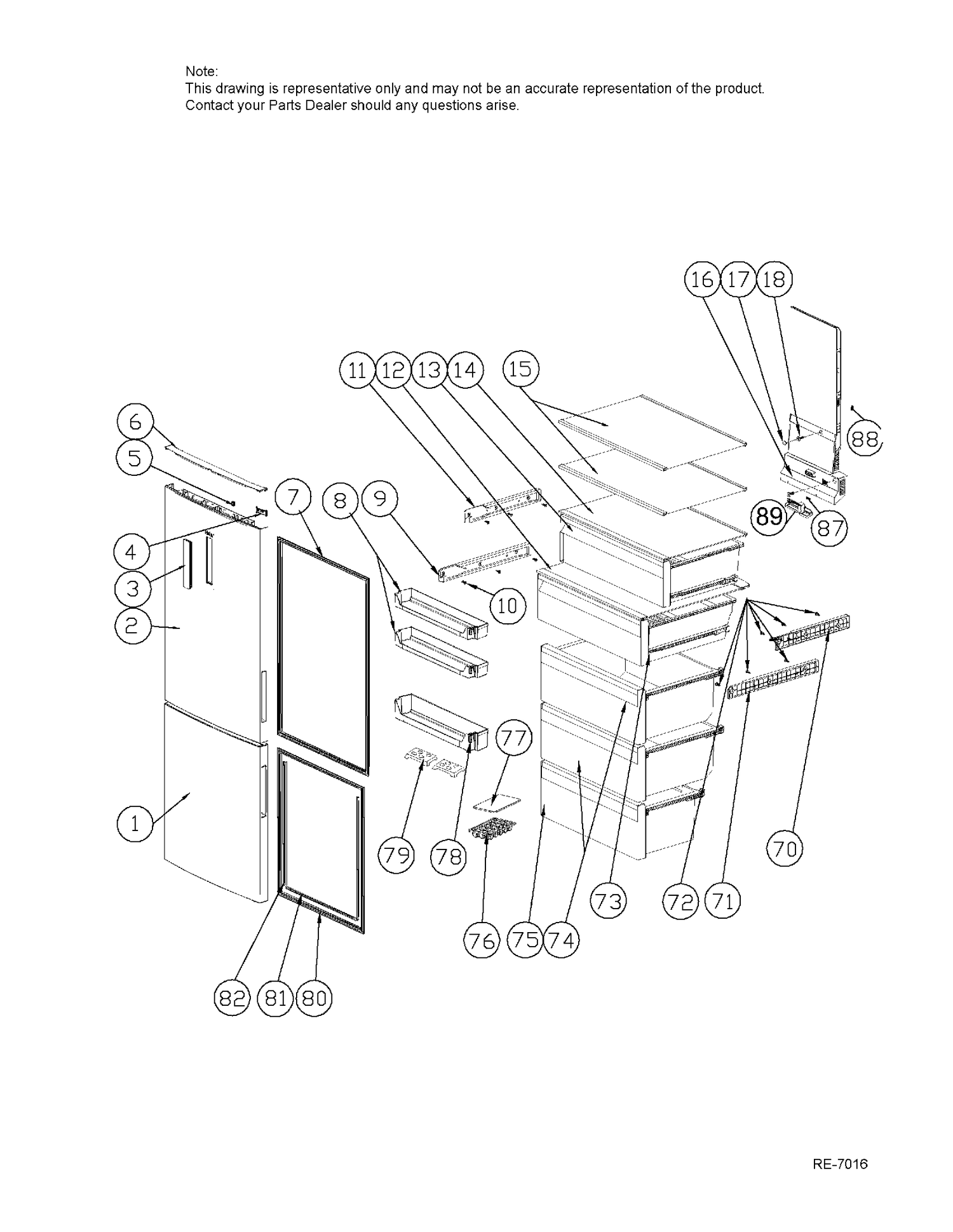 DOOR & SHELVES Diagram and Parts List for HRB15N3BGS  General Electric Refrigerator