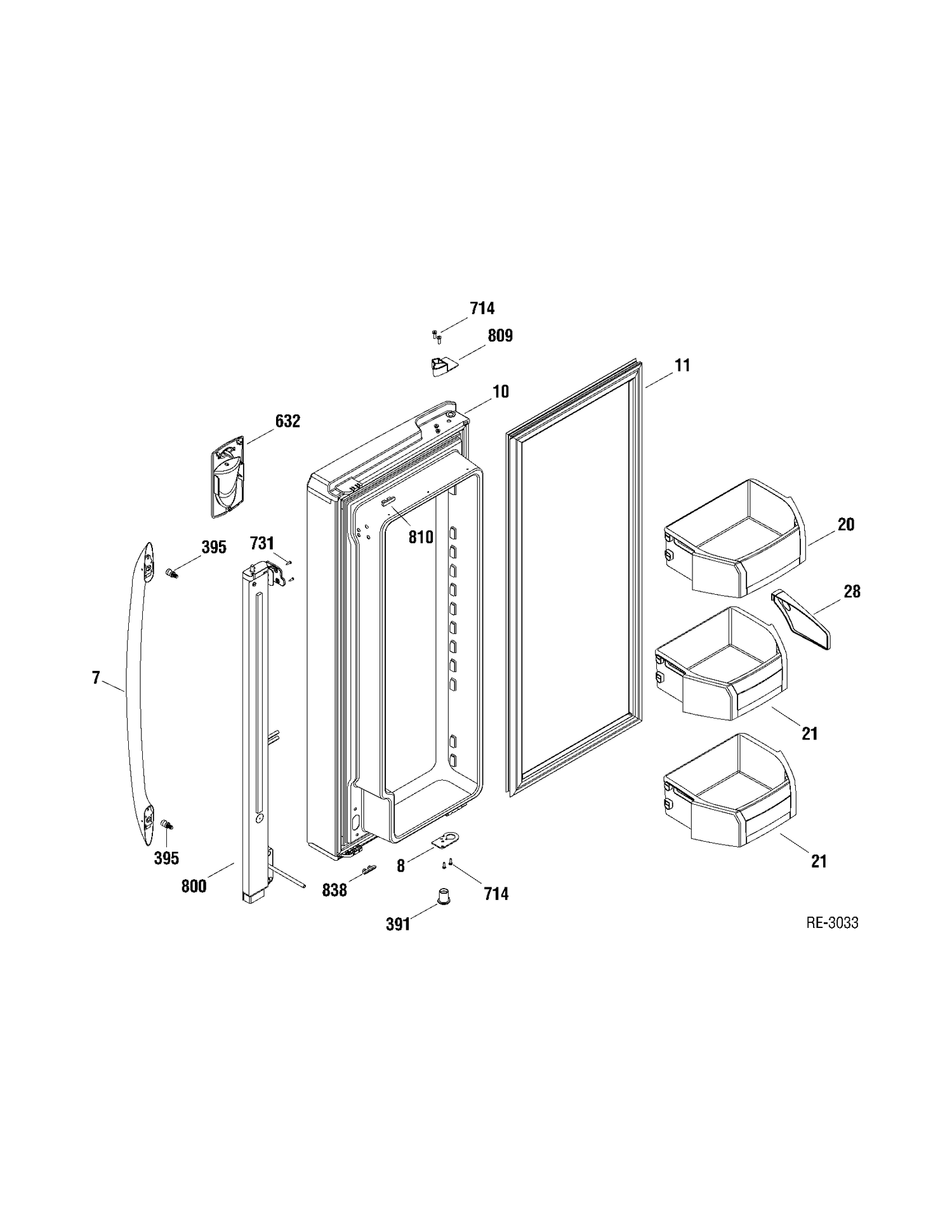 FF DOOR LEFT Diagram and Parts List for PFRS2MIXASS  General Electric Refrigerator