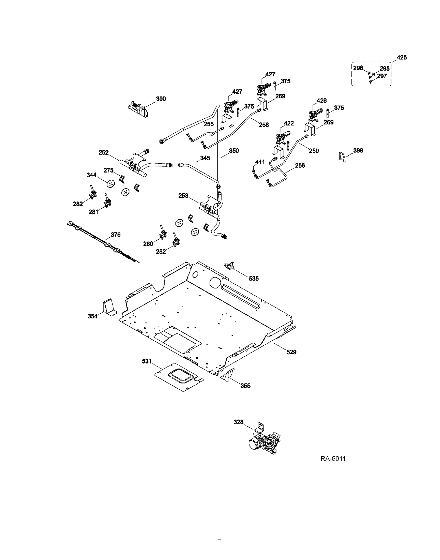 GAS & BURNER PARTS Diagram and Parts List for P2S968SER1SS  General Electric Range