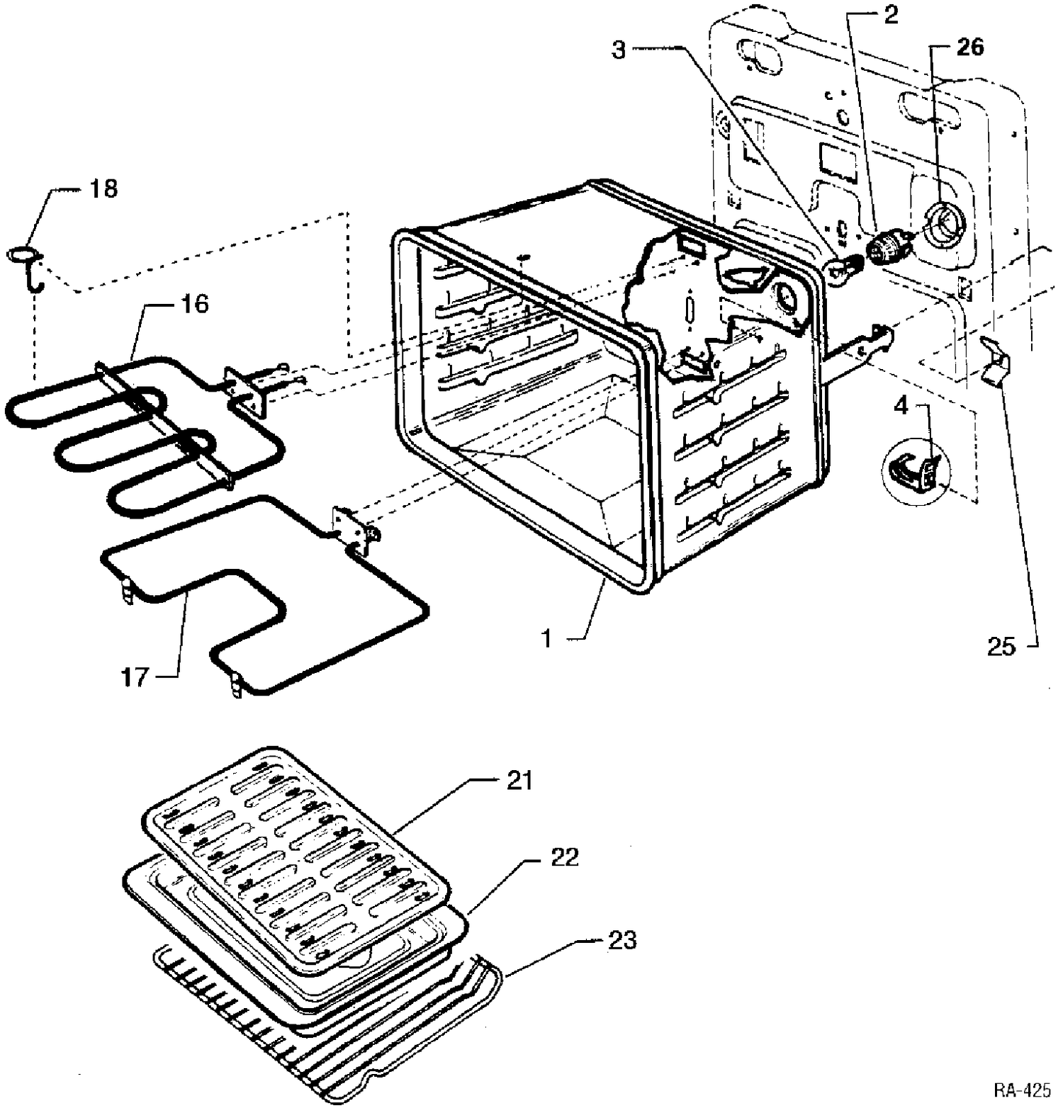 OVEN LINER PARTS Diagram and Parts List for 12450-6  General Electric Range