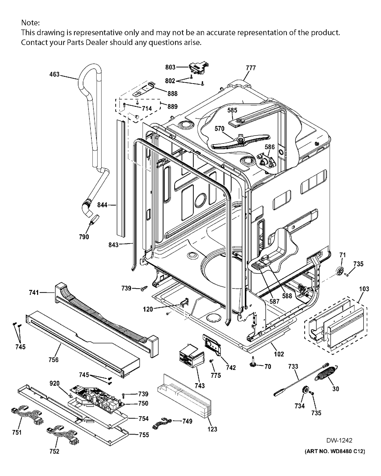 BODY PARTS 1 Diagram and Parts List for ZDT800SPF7SS  General Electric Dishwasher