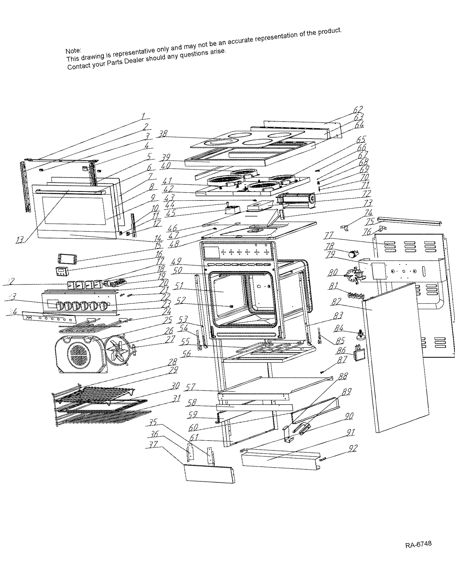 BODY PARTS Diagram and Parts List for HCR2250AES  General Electric Range