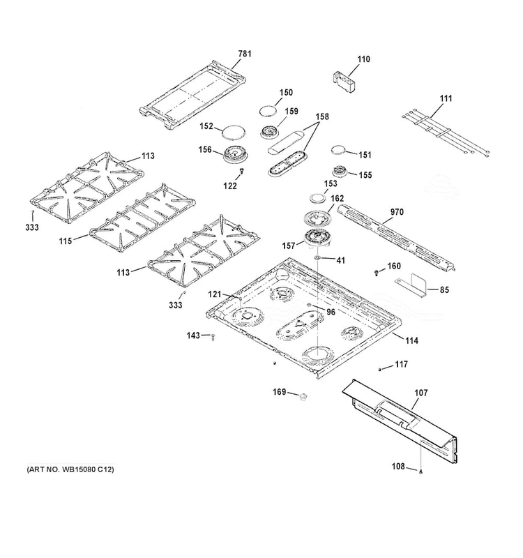 Control Panel & Cooktop Diagram and Parts List for CGS985SETASS  General Electric Range