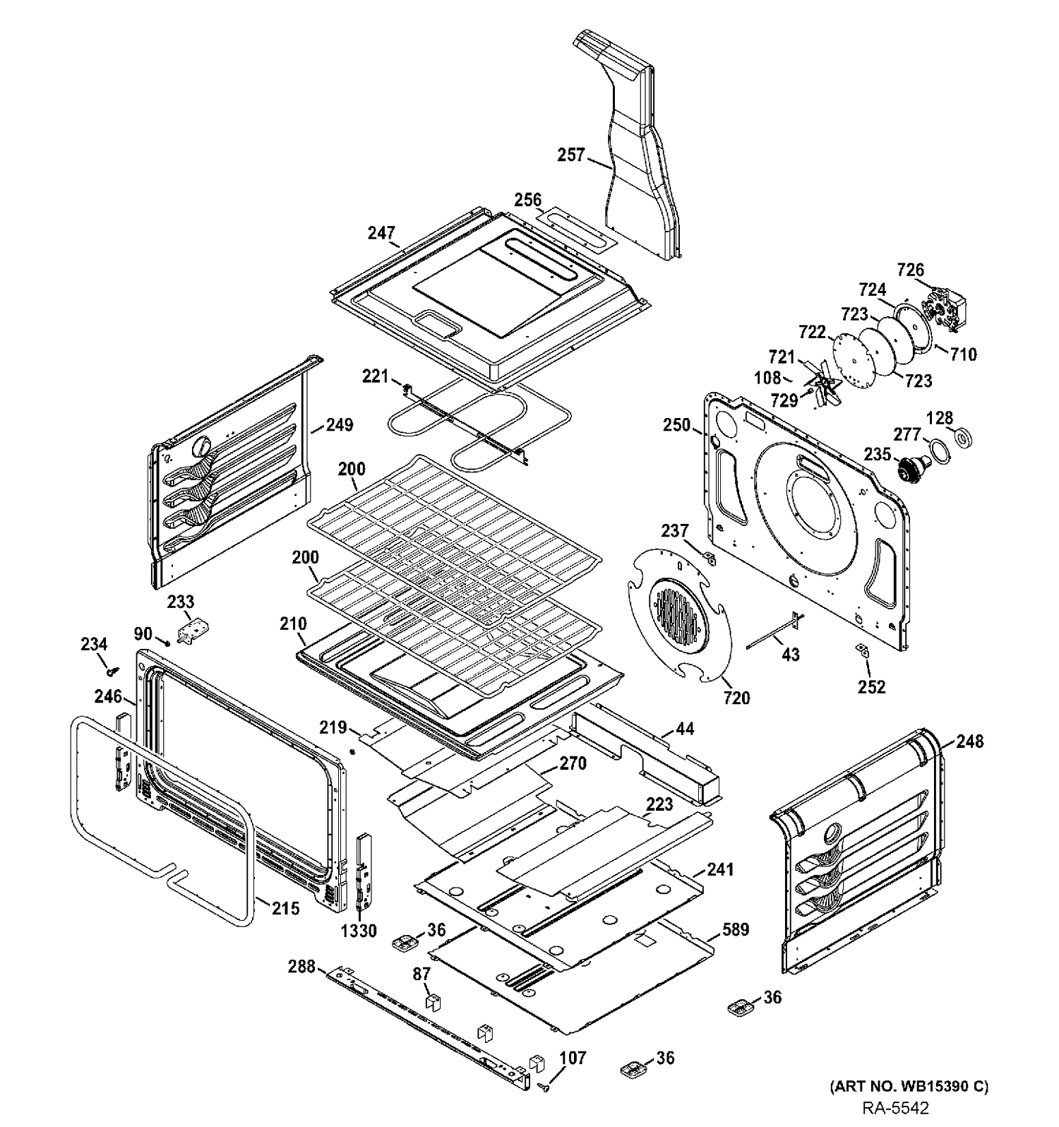 LOWER OVEN Diagram and Parts List for PCGB950SEF1SS  General Electric Range