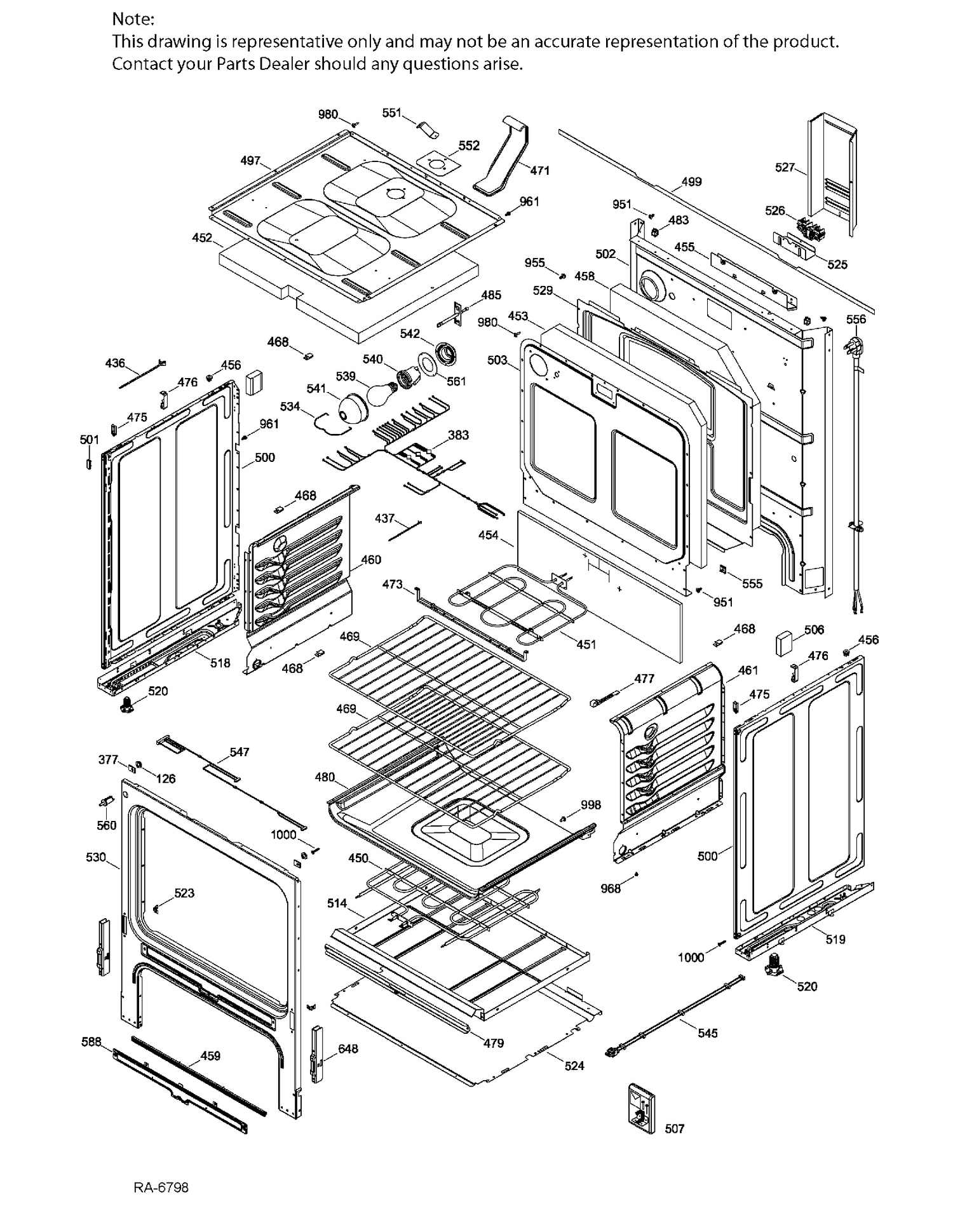 BODY Diagram and Parts List for JCBS660SK1SS  General Electric Range