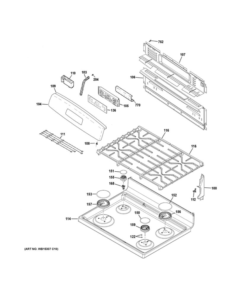 Control Panel And Cooktop Diagram and Parts List for JGB645SEK2SS  General Electric Range