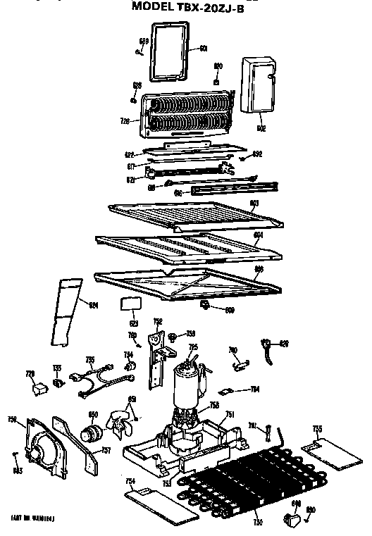 Unit Parts Diagram and Parts List for TBX20ZJB  General Electric Refrigerator