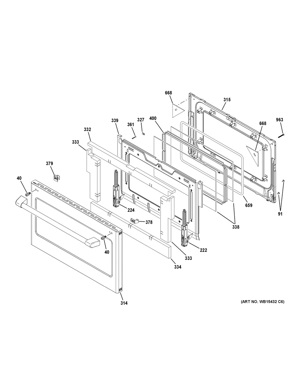 Lower Door Diagram and Parts List for CGB550P3M1D1  General Electric Range