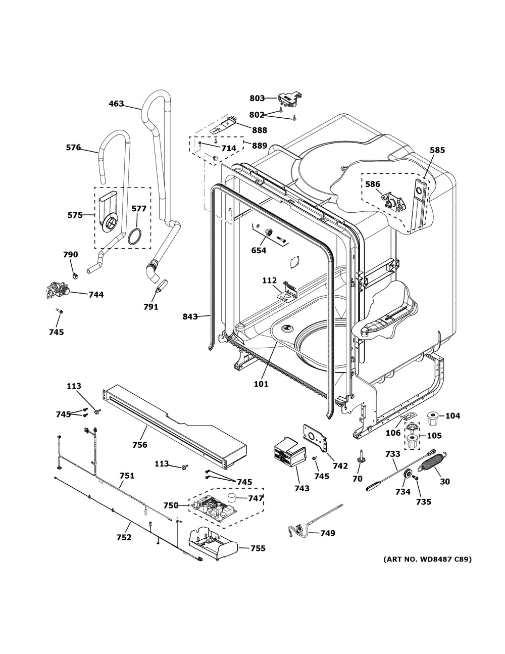 Body Parts Diagram and Parts List for XDF300PGN4BB  General Electric Dishwasher