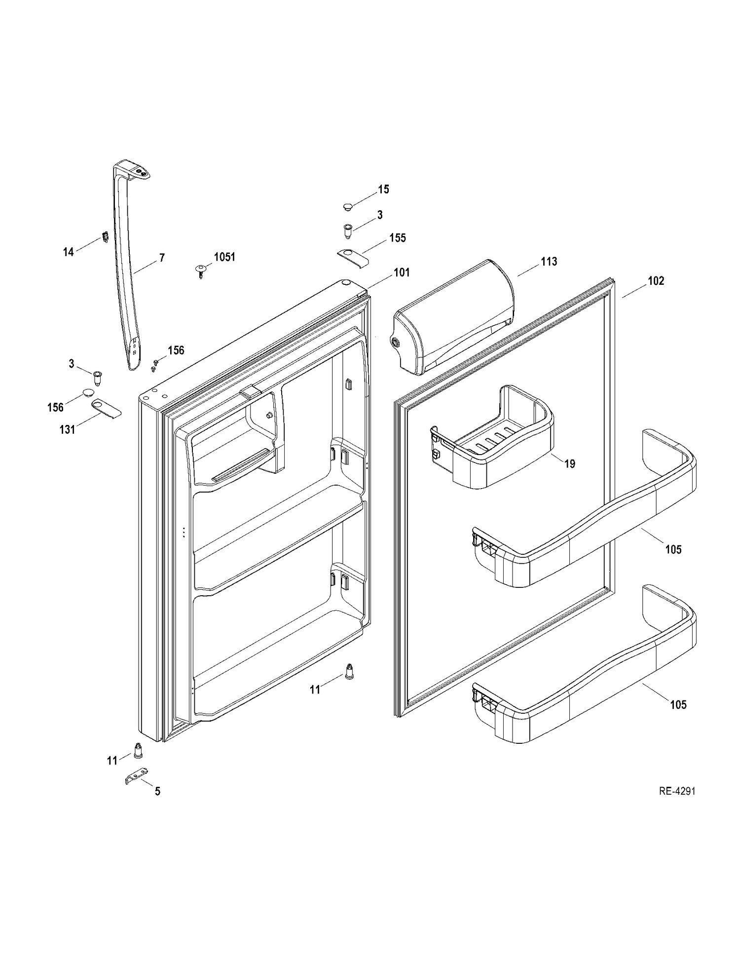 FF DOOR Diagram and Parts List for GTRC0HBZARWW  General Electric Refrigerator