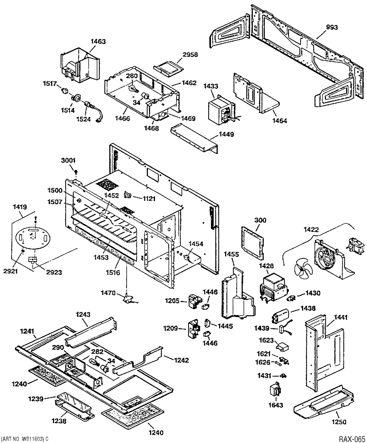 BODY PARTS Diagram and Parts List for JVM250BLC02  General Electric Microwave