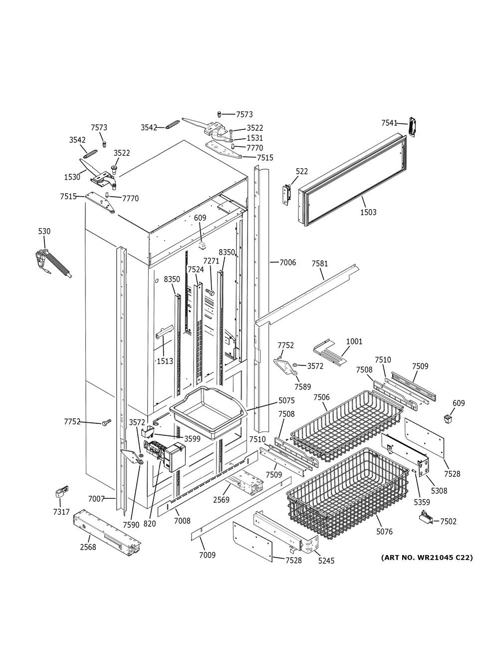 Freezer Section, Trim & Components Diagram and Parts List for ZIP360NNBII  General Electric Refrigerator