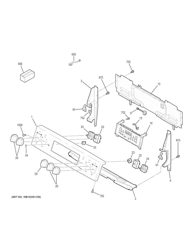 Control Panel Diagram and Parts List for JB750EJ4ES  General Electric Range