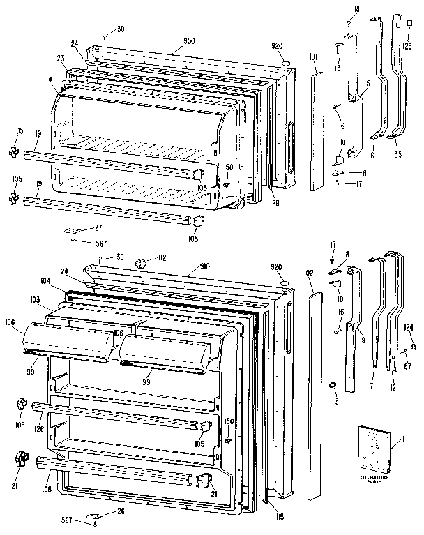 Doors Diagram and Parts List for TBX14SPB  General Electric Refrigerator