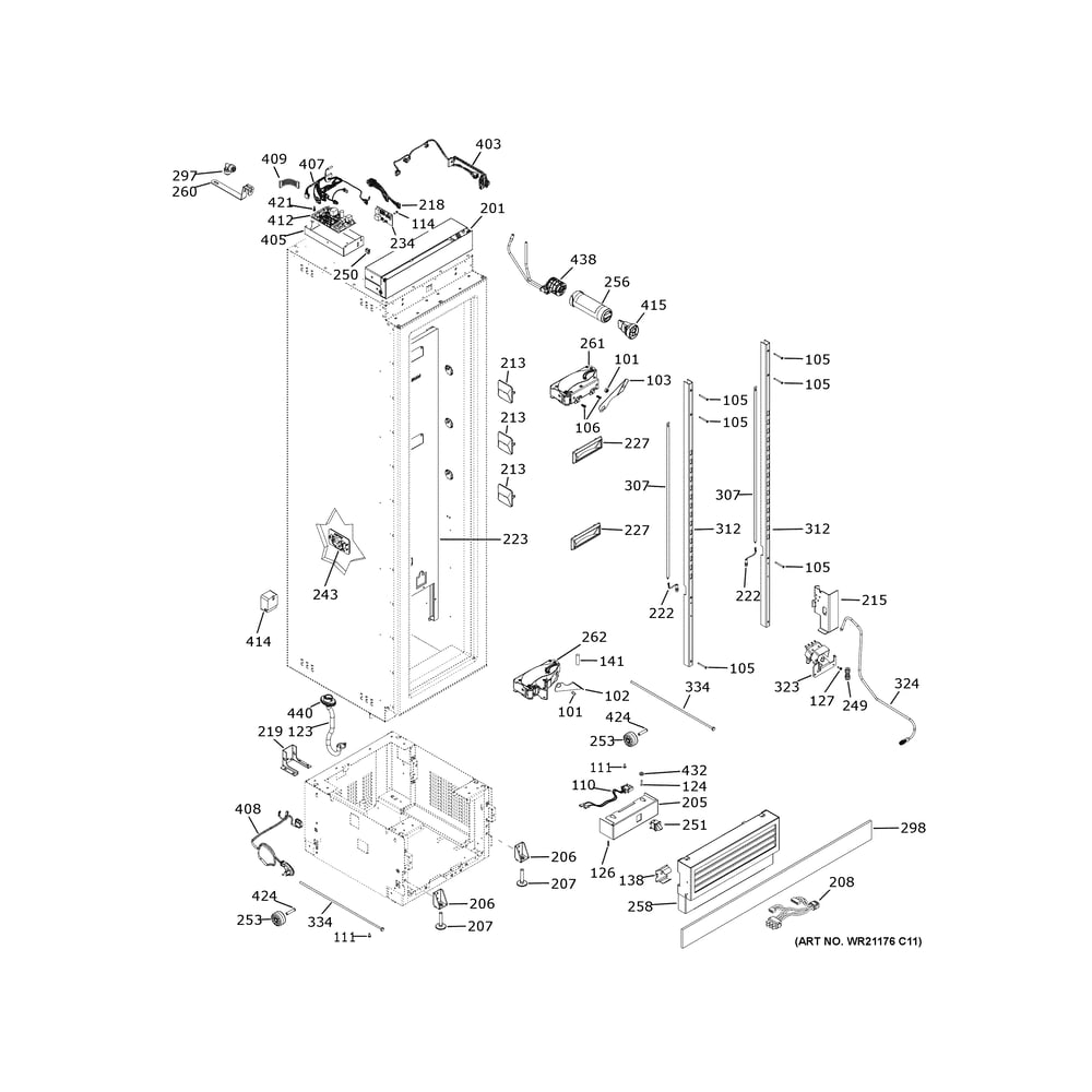 Case Parts Diagram and Parts List for ZIF361NPRDII  General Electric Freezer