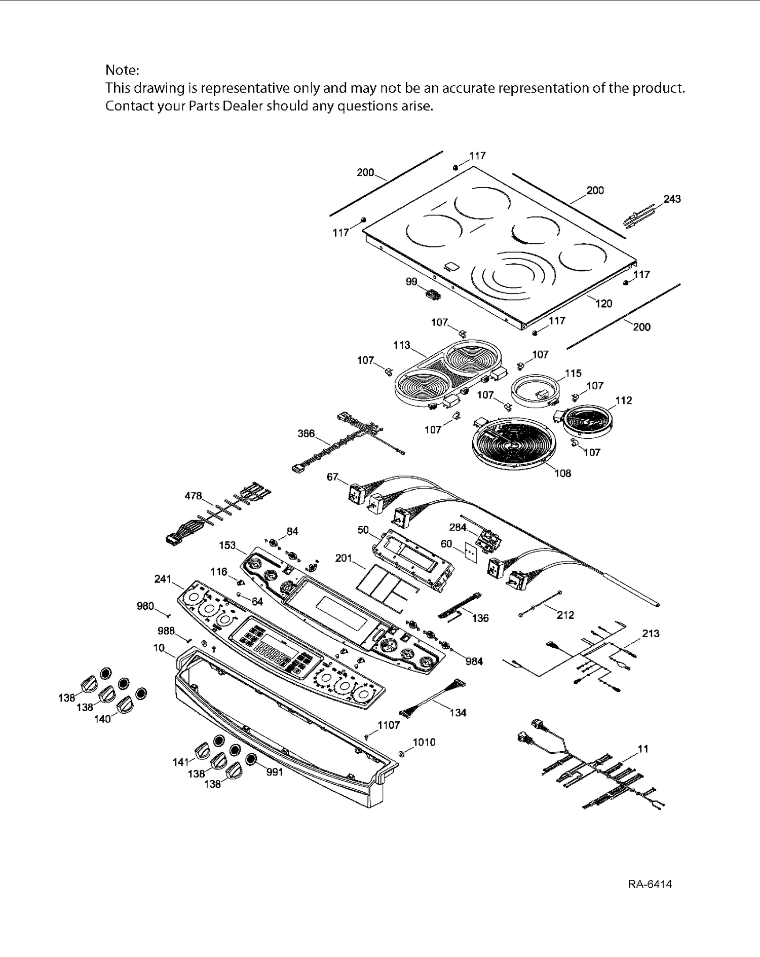 CONTROL PANEL & COOKTOP Diagram and Parts List for PCS940SF4SS  General Electric Range