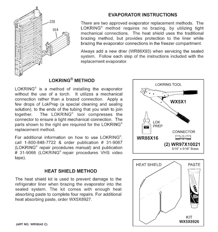Evaporator Instructions Diagram and Parts List for PZS25KSECFSS  General Electric Refrigerator