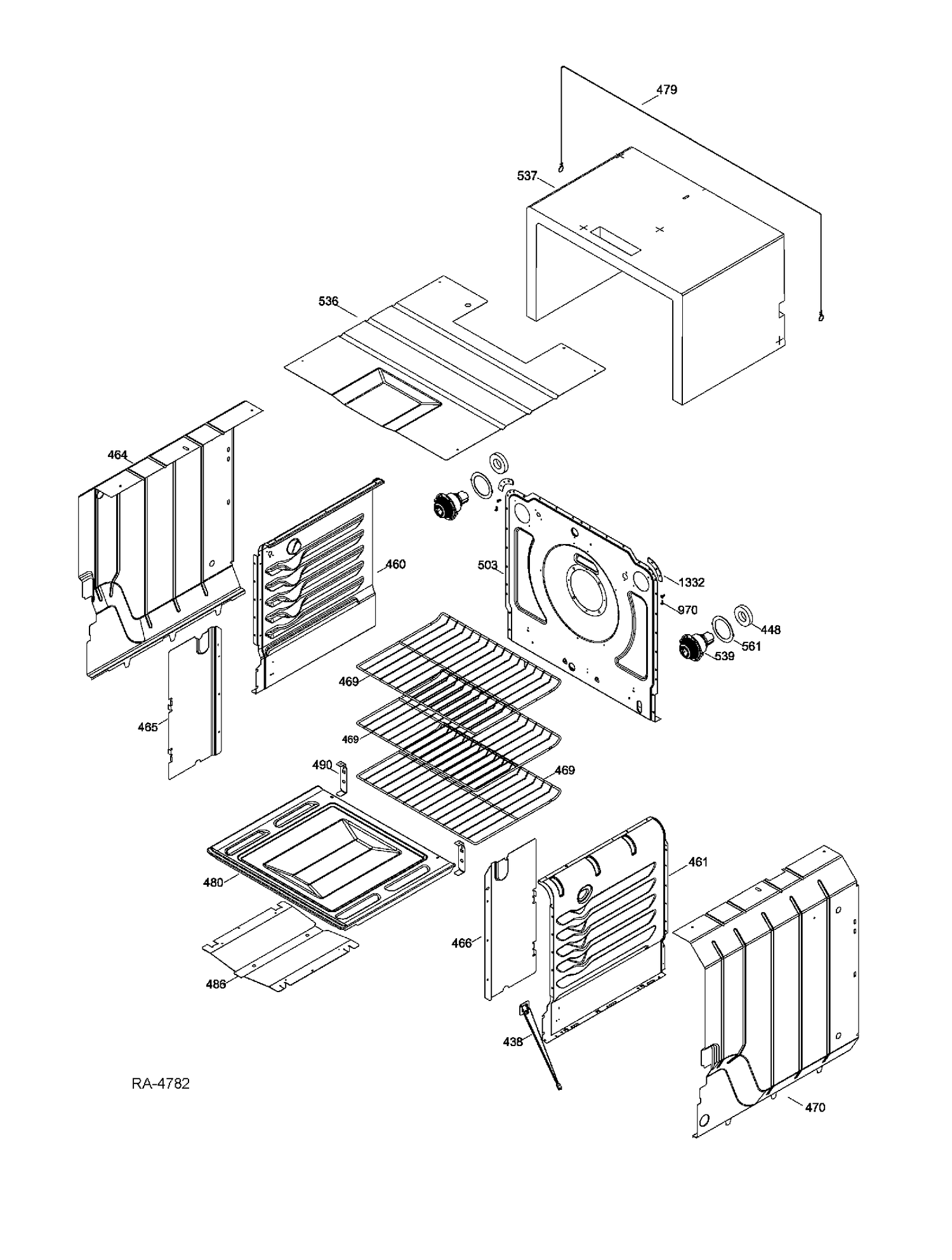 OVEN CAVITY Diagram and Parts List for PCGB930SET2SS  General Electric Range