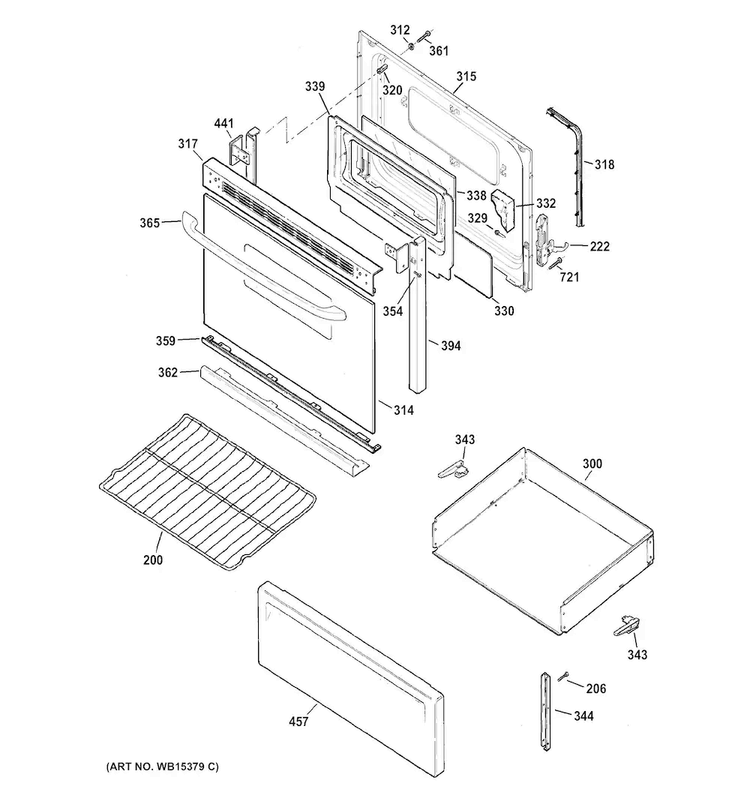 Door & Drawer Parts Diagram and Parts List for JBS27DF1WW  General Electric Range