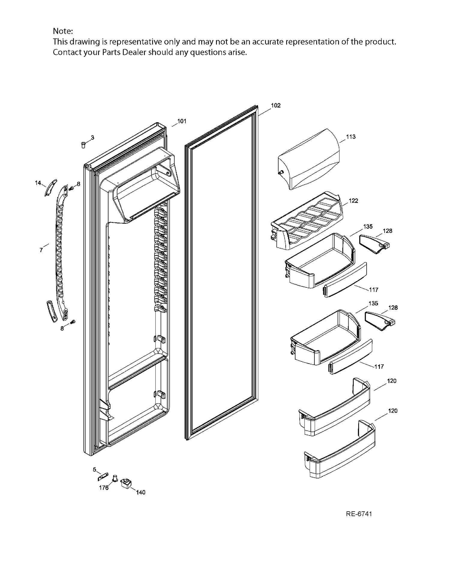 FF DOOR Diagram and Parts List for GSRC3QGXHFBB  General Electric Refrigerator