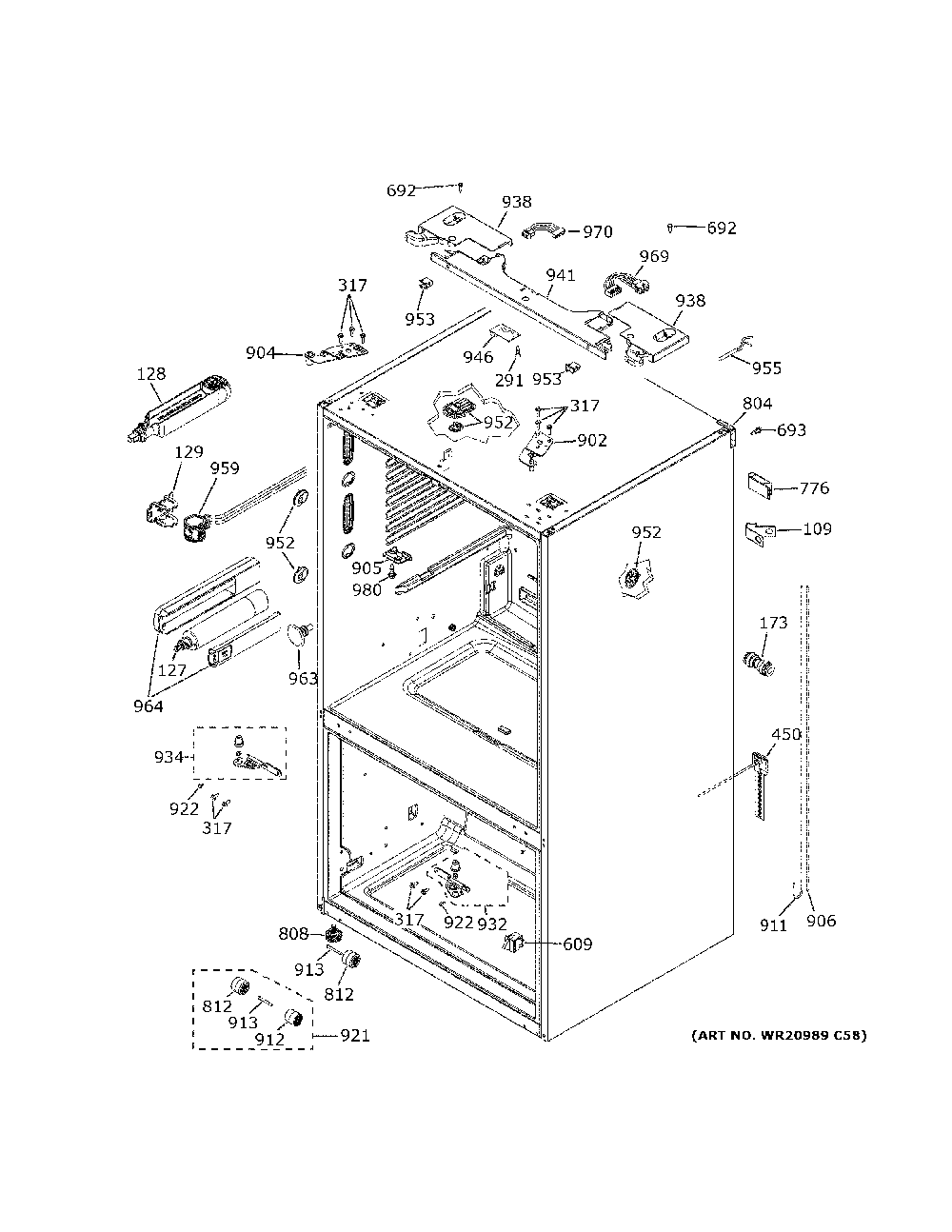 Case parts Diagram and Parts List for GNE29GMKNES  General Electric Refrigerator