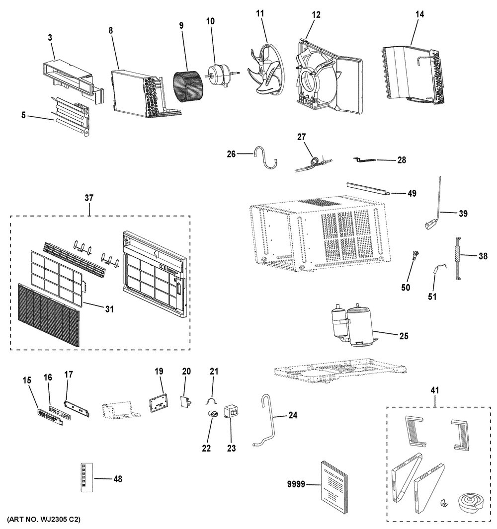 Room Air Conditioner Diagram and Parts List for AHE18DYH1  General Electric Air Conditioner