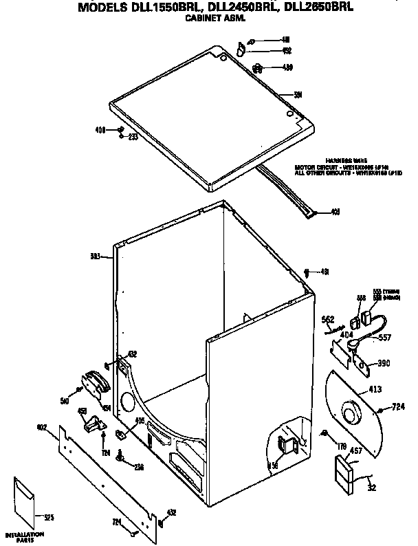 Cabinet And Top Diagram and Parts List for DLL1550BRL  Hotpoint Dryer